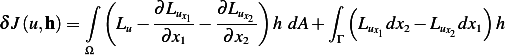           ∫ (     ∂ Lux1  ∂ Lux2)       ∫ (               )
δ J(u,h)=     Lu− -∂x--− -∂x--  h dA +    Lux1dx2− Lux2dx1 h
          Ω          1      2          Γ
