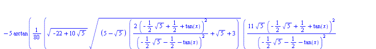 `+`(arcsinh(`+`(tan(x), 1)), `/`(`*`(`/`(1, 10), `*`(`^`(`+`(`/`(`*`(10, `*`(`^`(`+`(`-`(`*`(`/`(1, 2), `*`(`^`(5, `/`(1, 2))))), `/`(1, 2), tan(x)), 2))), `*`(`^`(`+`(`-`(`*`(`/`(1, 2), `*`(`^`(5, `/...