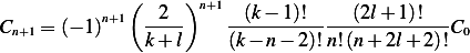              (     )
           n+1  --2-  n+1 -(k−-1)!-----(2l+-1)!---
Cn+1 = (− 1)   k+ l     (k − n− 2)!n!(n+ 2l+ 2)!C0
