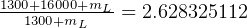 13001+31060+00m0L+mL-= 2.628325112  