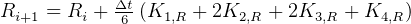            Δt
Ri+1 = Ri +-6 (K1,R + 2K2,R + 2K3,R + K4,R)  