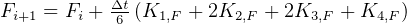 Fi+1 = Fi + Δt6 (K1,F + 2K2,F + 2K3,F + K4,F )  